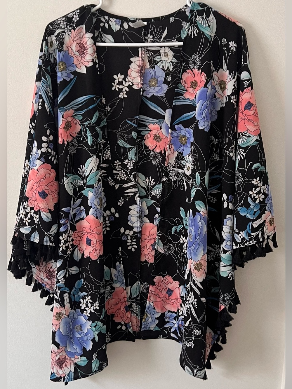 Swimsuit Cover Up Floral Tassel-Trim Black Size XL NWOT